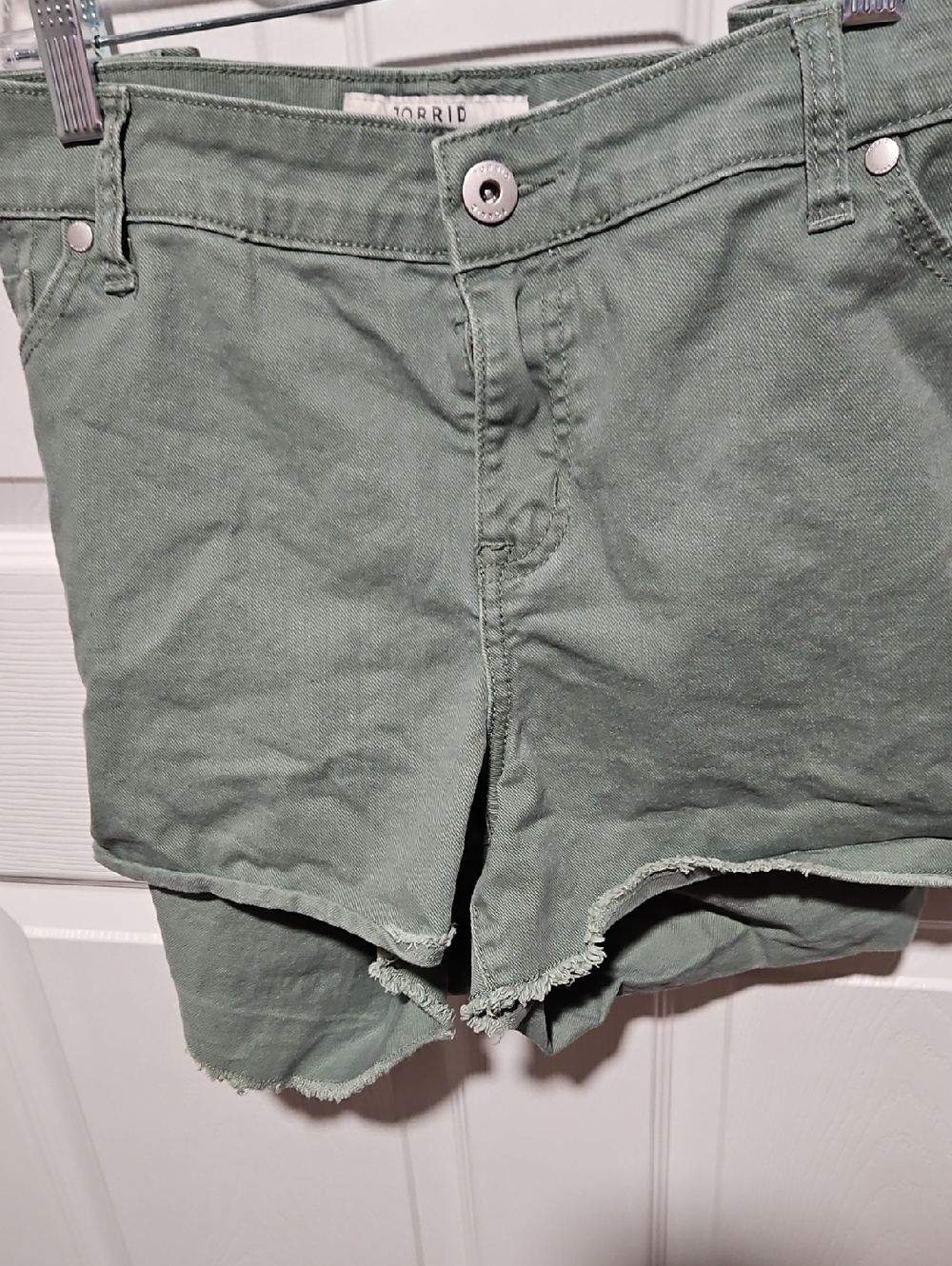 torrid Sage Green Frayed Denim Shorts
